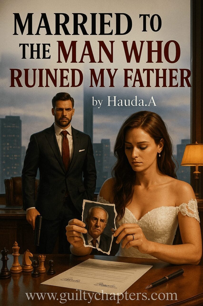 Book cover for Married to the Man Who Ruined My Father - enemies to lovers and revenge romance novel with couple in formal attire