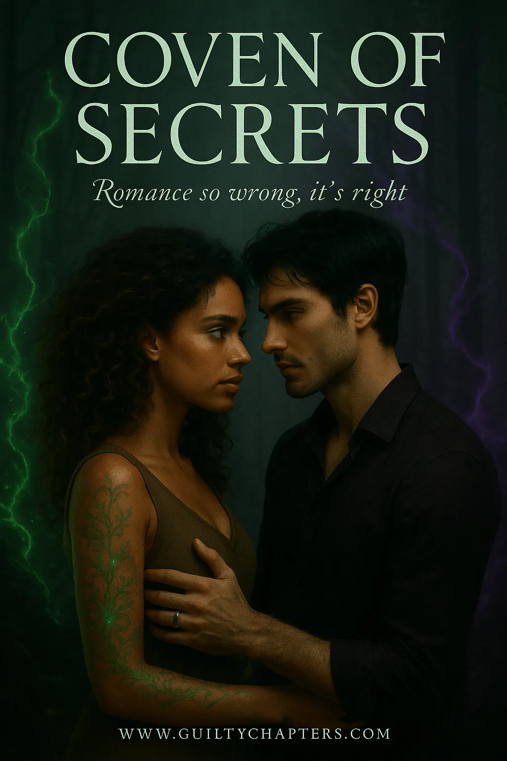 Compelling book cover for Coven Of Secrets, a serialized paranormal fantasy story on Guilty Chapters.