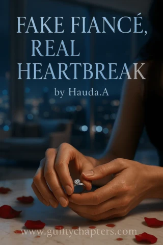 Compelling book cover for Fake Fiancé, Real Heartbreak, a serialized high angst, fake marriage, marriage drama story on Guilty Chapters.