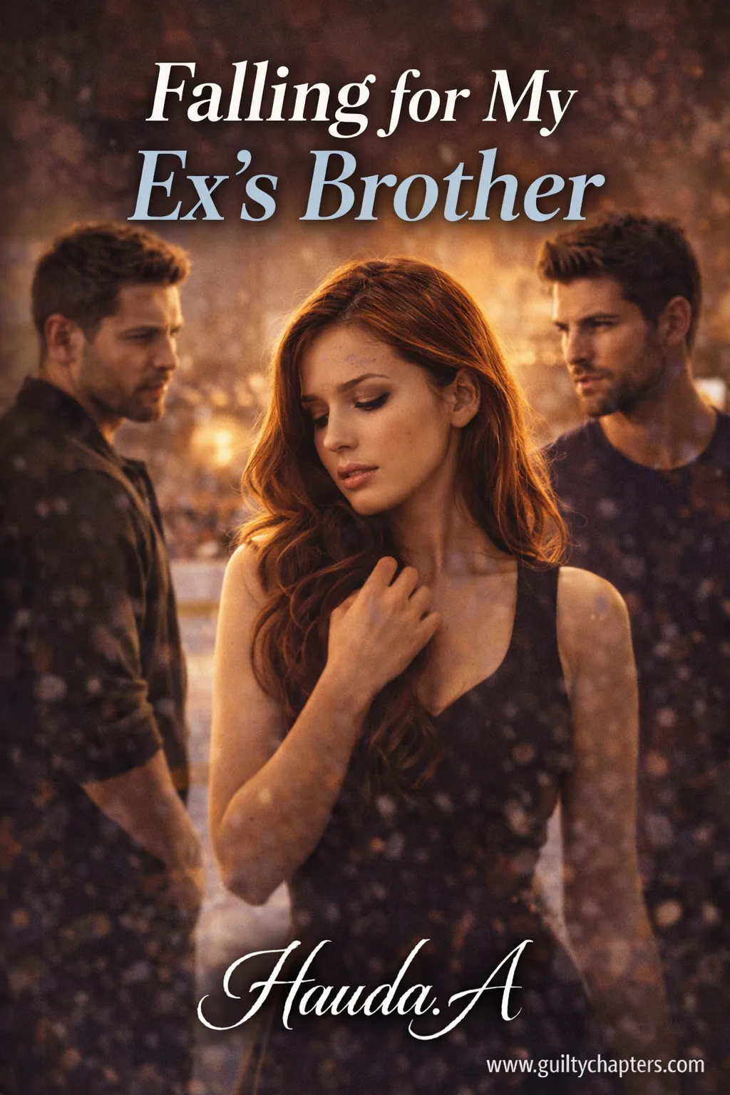 A romance novel book cover titled "Falling for My Ex's Brother," featuring a moody, atmospheric design that captures a tension-filled, forbidden romance aesthetic.