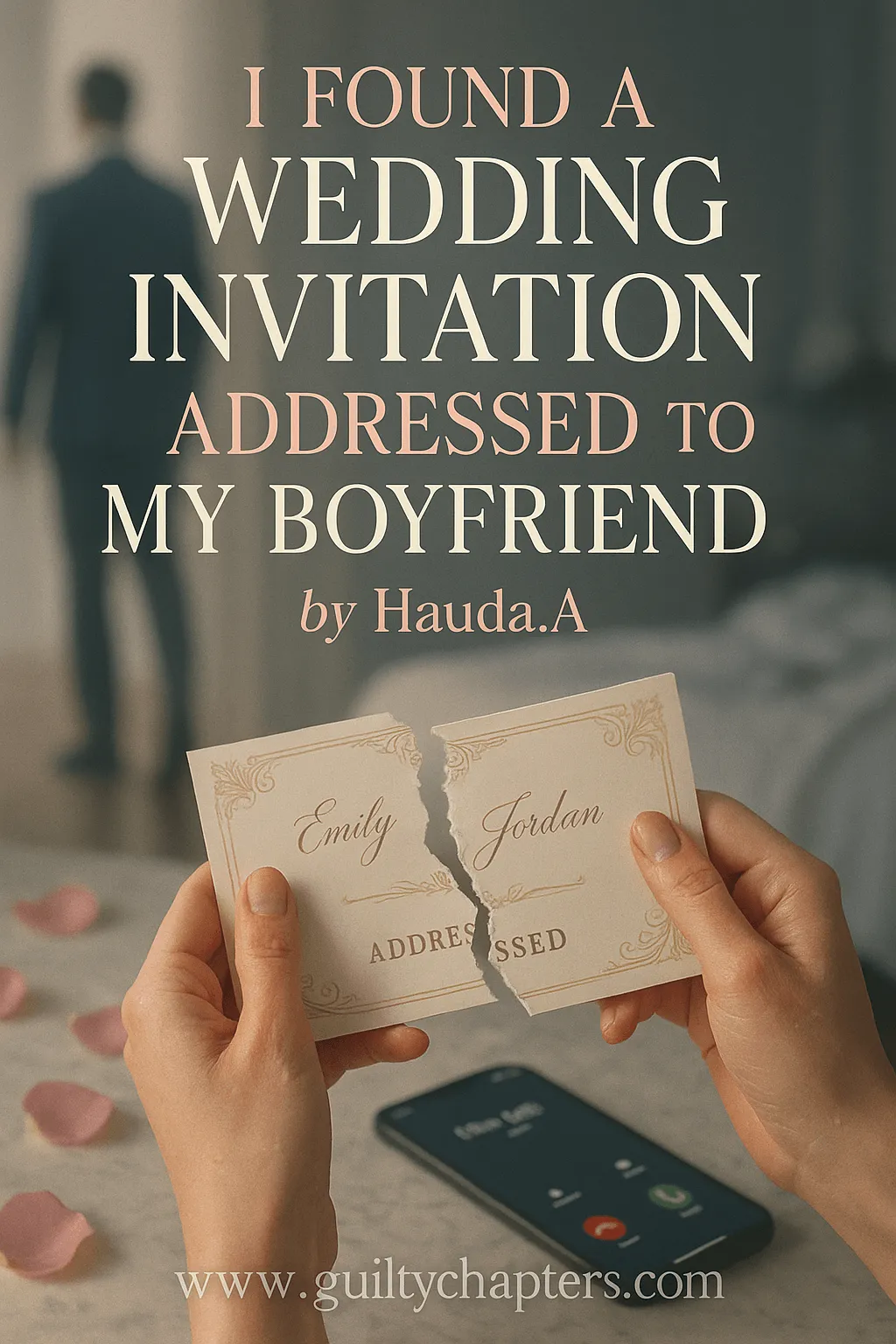 Compelling book cover for I Found a Wedding Invitation Addressed to My Boyfriend, a serialized marriage drama story on Guilty Chapters.