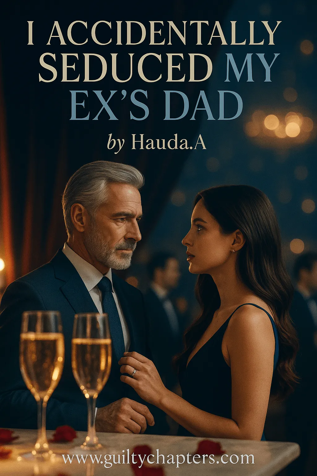 Compelling book cover for I Accidentally Seduced My Ex's Dad, a serialized second chance romance, forbidden romance story on Guilty Chapters.