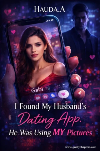 Compelling book cover for I Found My Husband's Dating App. He Was Using MY Pictures, a serialized marriage drama story on Guilty Chapters.