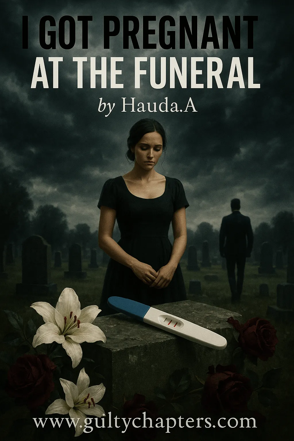 Compelling book cover for I Got Pregnant at the Funeral, a serialized secret baby story on Guilty Chapters.