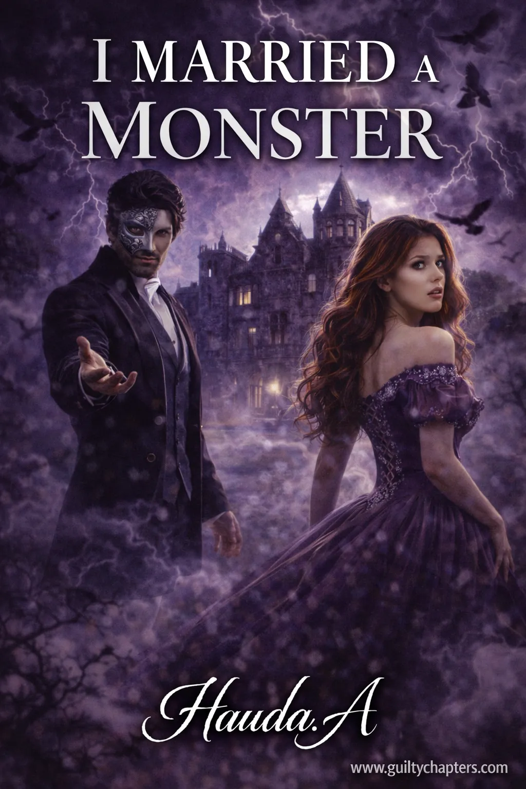 Dark book cover for I Married a Monster, a serialized monster romance and shifter romance story on Guilty Chapters featuring a paranormal marriage drama trope.
