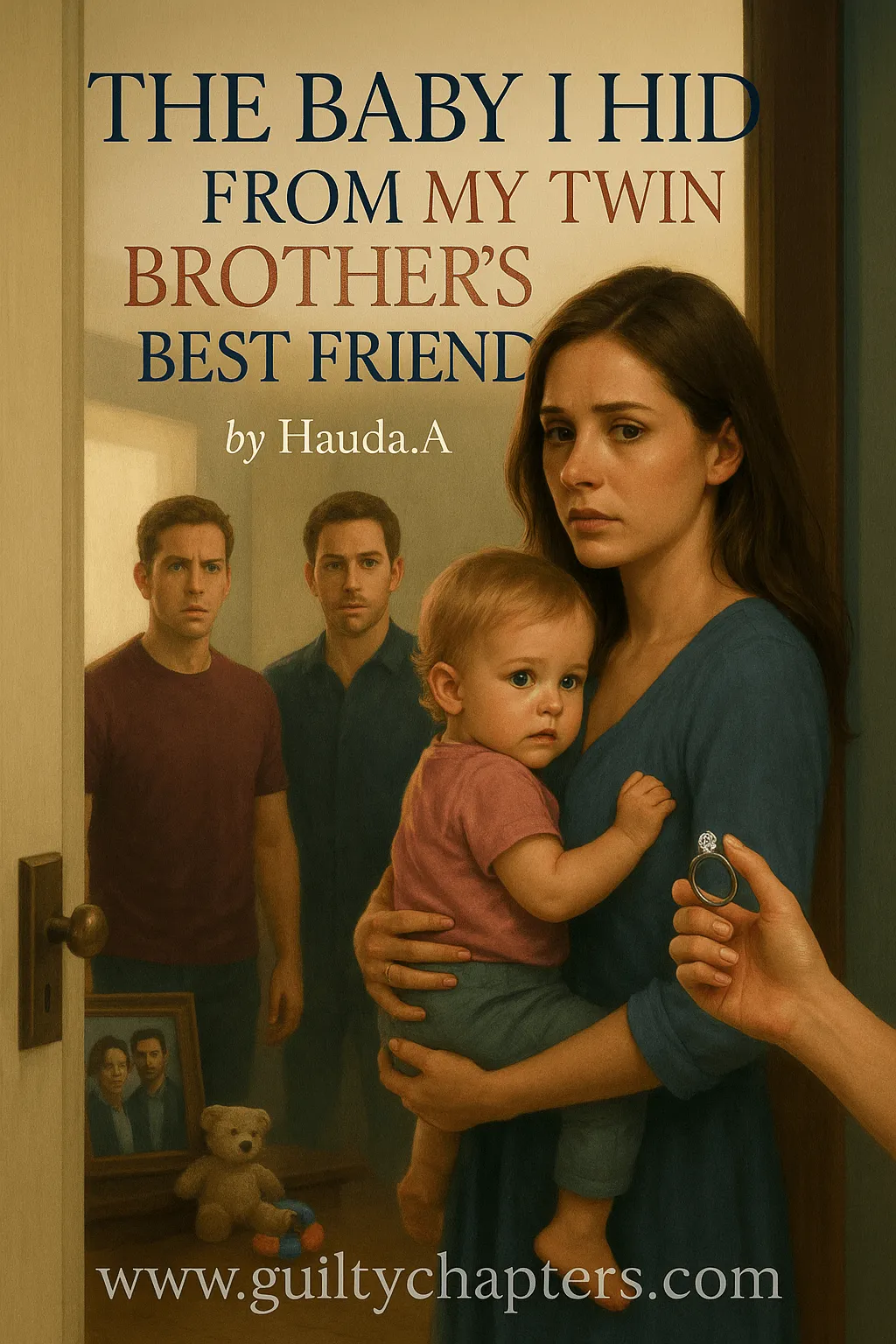 Compelling book cover for The Baby I Hid from My Twin Brother's Best Friend, a serialized forbidden romance, secret identity, secret baby story on Guilty Chapters.