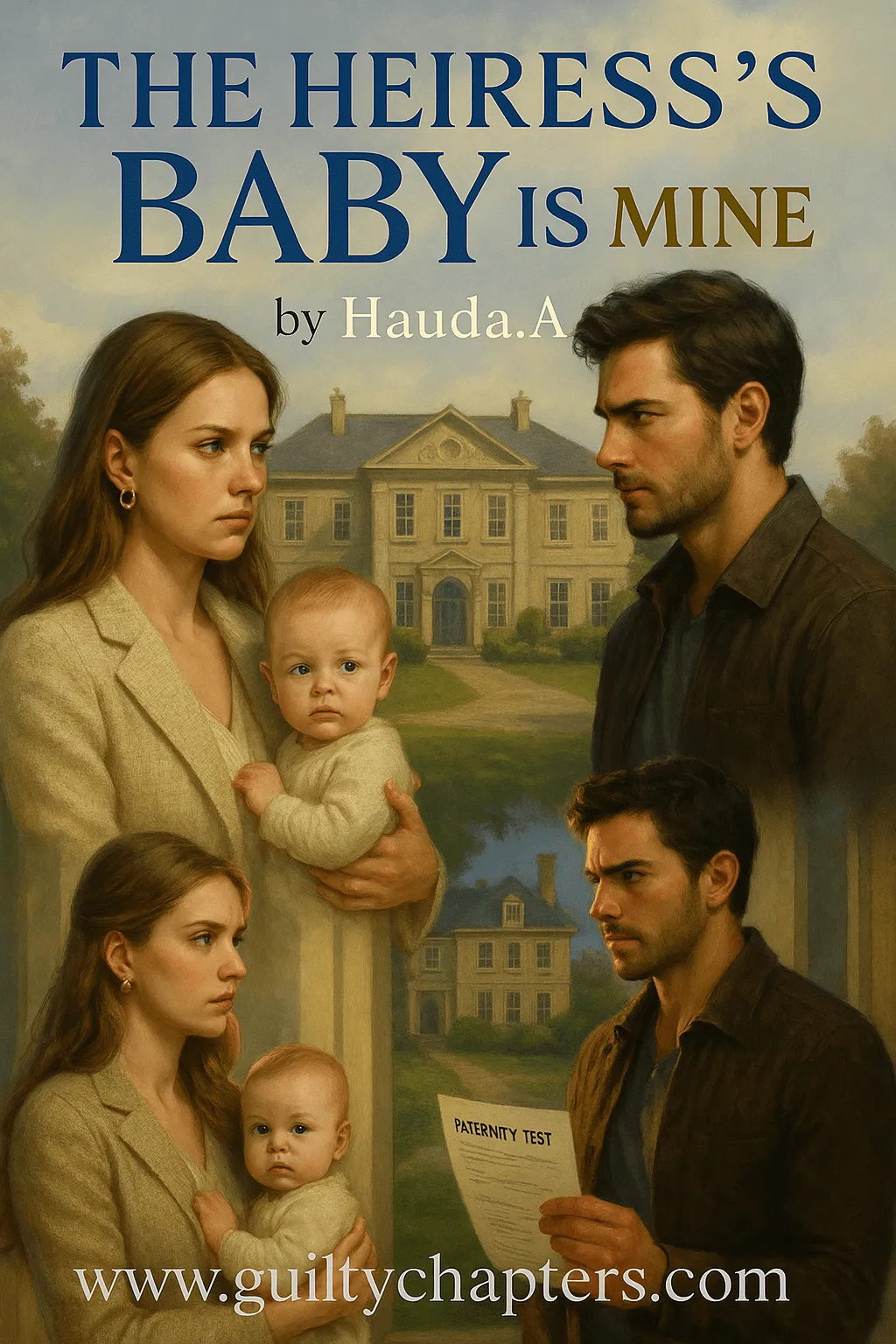 Compelling book cover for The Heiress's Baby Is Mine, a serialized billionaire romance, secret baby story on Guilty Chapters.
